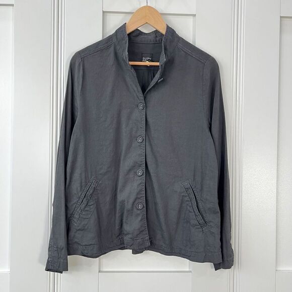 Eileen Fisher Womens Small Black Casual Button Down Shirt Top Linen Italian Yarn - Picture 1 of 12